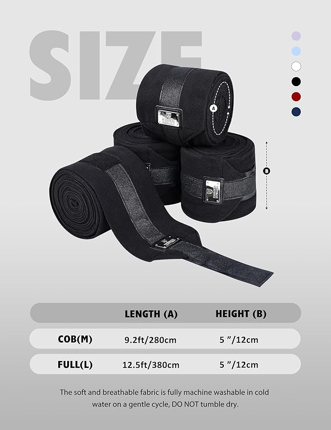 Harrison Howard Horse Polo Wraps Upgrade with Bling Leg Wraps for Horses 4-Pack Fleece Leg Wraps Stable Supplies Black M