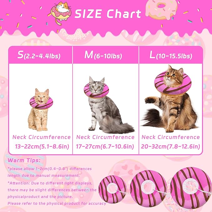 Cat Cone Collar Soft, Adjustable Cat Recovery Collars to Stop Licking, Cute Donut E Collar After Surgery, Anti-Lick Wound Healing Elizabethan Collar for Kittens (Pink, Large)