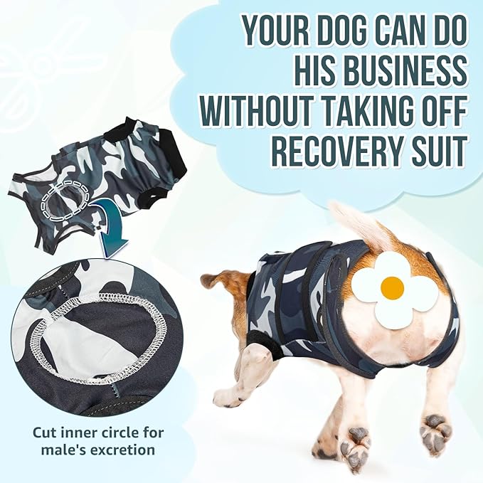 Lukovee Recovery Suit for Dogs, Zipper On Recovery Suit for Female Male Dog, Onesie Abdominal Wounds Cone E-Collar Alternative Prevent Licking Spay Recovery Suit (S,CF)