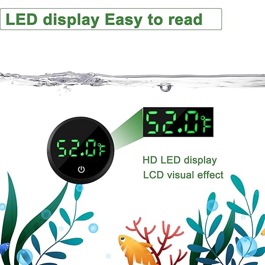 Aquarium Thermometer Digital Fish Tank Thermometer Led Display Fish Tank Temperature Gauge Accurate Thermometer to ±1℉ for Betta Axolotl Turtle Tank (with Spare Battery) 2pack