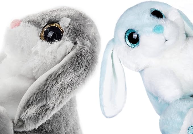 My OLi Bunny Stuffed Animal Pack of 2 Plush Rabbit 7in Stuffed Bunny with Floppy Ear Bedtime Friend Soft Toy Gifts for Girls Boys Kids, Gray & Blue