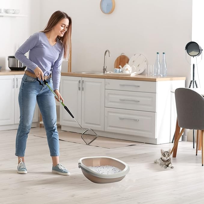 Sand Dipper Metal Cat Litter Scoop – Long Handle Cat Poop Scooper for Litter Box (27”), Heavy-Duty Stainless Steel Kitty Litter Scoop (Junior)