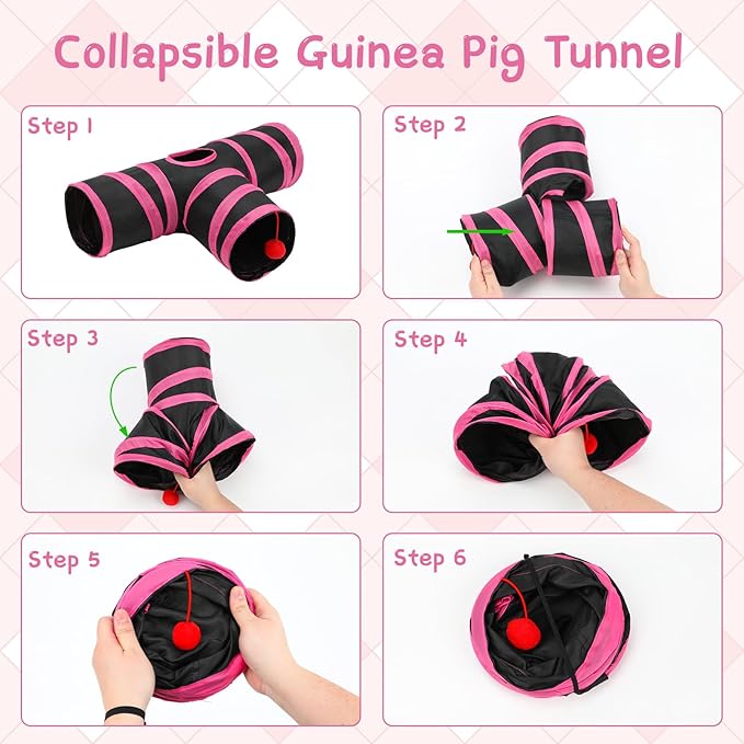 Rypet Guinea Pig Tunnel, 3 Way Collapsible Rabbit Tunnel, Small Pet Tunnels and Tubes with Interactive Ball for Rabbit Ferret Hamster Chinchilla Hedgehog Hiding and Resting