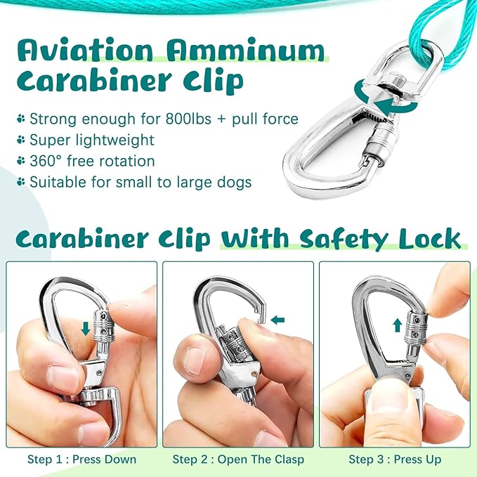 Tie Out Cable for Dogs, 15FT Dog Leads for Yard Chew Proof, Heavy Duty Dog Tie Out Cable with Shock Absorbing Spring for Large Dogs Up to 125lbs, Durable Dog Runner for Yard or Camping