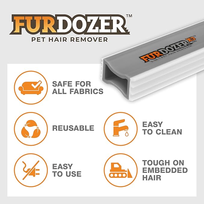 FurDozer X3 PRO Pet Hair Remover & Auto Detailing Tool - Cat & Dog Hair Remover for Carpets, Car Interiors, Couches, Bedding, & Furniture - Reusable Pet Hair Removal Tool for Dog Fur & Lint, 5", Grey