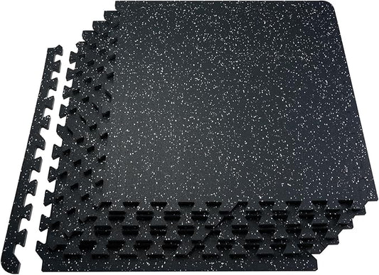 VEVOR 0.56 Inch Thick Gym Floor Tiles, 6 Tiles Rubber Top with EVA Foam, 25" x 25" Gym Flooring Workout Mats with 25 sq.ft Coverage, Interlocking Puzzle Gym Mats for Gym, Home, Garage, Black & White