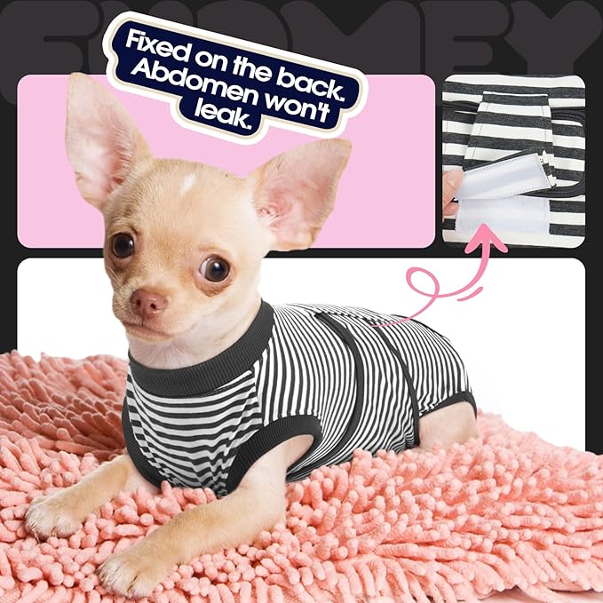 FUAMEY Dog Recovery Suit Male,Dogs Surgery Neuter Suits Puppy Spay Shirts for Female Protect Dog's Skin Anti Licking Abdominal Wounds Doggie Onesie Pet Bodysuit Alternative to Cone Gray Stripes S