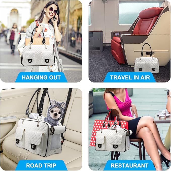 Soft-Sided Pet Travel Carrier Airline Approved for Pet Small Dog and Cat Collapsible, White Shiny Patent Leather