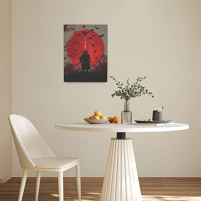 Japanese Armored Samurai Wall Art Modern Japan Warrior Canvas Wall Decor Asian Oriental Bushido Pictures Painting Print Artwork Framed Decorations Gifts for Room Bedroom Office Living Room 12"x16"