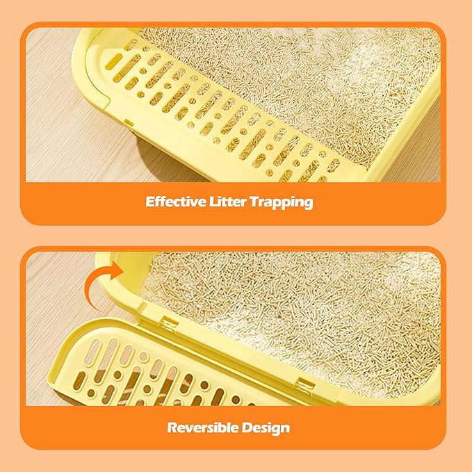 SpaceTime Large Cat Litter Box with High Sides,Cat Boxes for Indoor Cats,Cat Litter Pan for Kitty,Litter Box with Low Entry,Easy to Clean,Anti-Splashing(White-Yellow)