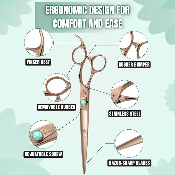 Kenchii Rose Dog Grooming Scissors, 8 Inch Straight Shears, Dog Scissors for Grooming, Ergonomic Design for Comfort and Precision, Heavy Duty, Durable and Sharp