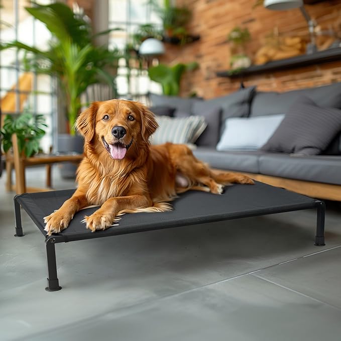 Veehoo Heavy Duty Elevated Dog Bed - Raised Dog Cot with Breathable Teslin Mesh, Non-Slip Silicon Feet, Cooling, Ideal for Indoor/Outdoor Use, 41" x 27", Black, CWC2432