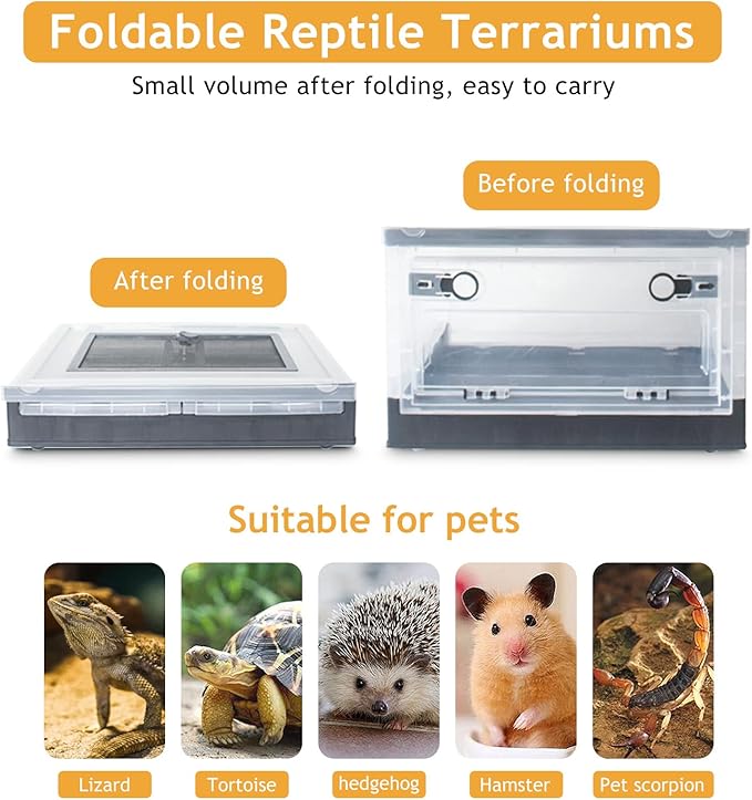 Foldable Reptile Terrariums Kits with Plant, Feeding Bowl, Carpet, Easy to Carry, Easy to Move with Wheels, Heat-Resistant Material, Suitable for Lizard Tortoise Leopard Gecko (Black)