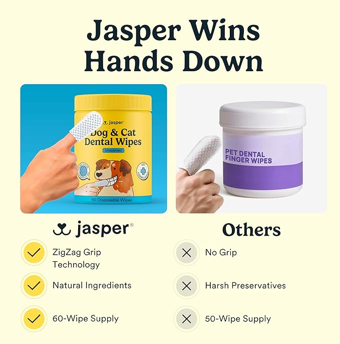 Jasper Dog Dental Wipes, Dog Finger Toothbrush Disposable, Tooth Brush Cleaning Wipes, Pet Teeth Cleaning Dental Care, 60 Count, Coconut