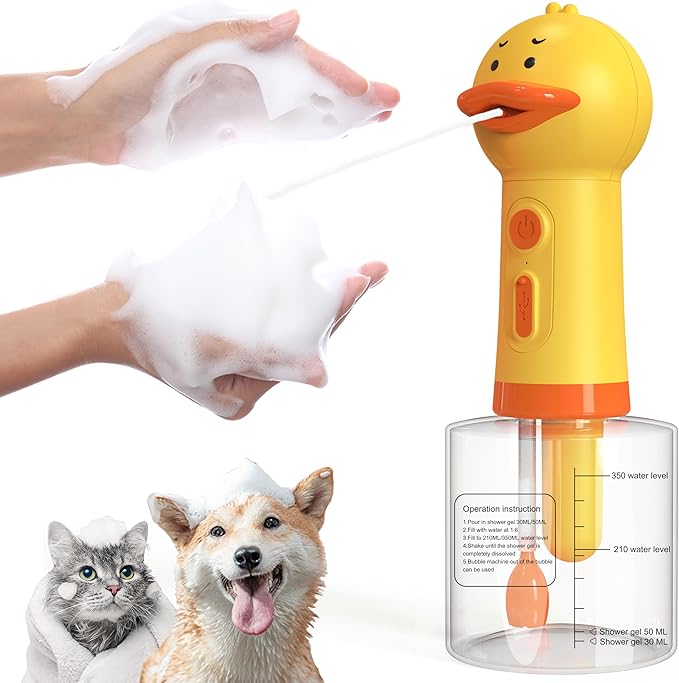 Electric Dog Shampoo Dispenser Dog Shampoo Sprayer Duck Shampoo Foamer for Pet, Foaming Soap Dispenser for Bathtub, Kitchen Sink Cleaning