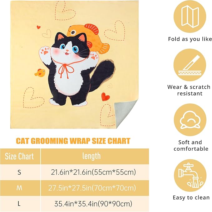 Cat Grooming Wrap,Anti-Escape Cat Wrap for Grooming,Self-Adherent Soft Cat Blanket to Wrap,Clip Nails, Anti-Bite, Anti-Scratch,Cat Calming Wrap,Cat Burrito Wrap,Swaddle Wrap Pet Tool