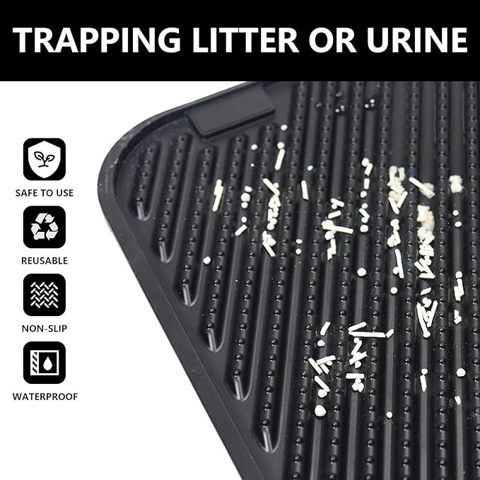 Silicone Cat Litter Mat, Scratch-Resistant Litter Trapping Mat, Waterproof & Non-Slip Litter Box Mat, Highly Effective for Collecting Litter, Easy to Clean for Indoor Use