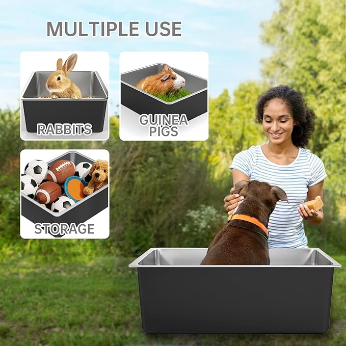 Ohtomber Stainless Steel Litter Box - Large Metal Cat Litter Box Pan High Sided, Never Absorbs Smell, Easy to Clean Non Stick Litterbox Tray Toilet Pet Supplies for Indoor Big and Small Cats, Kitten