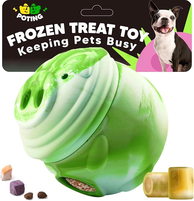 Dog Toy, Frozen Treat Toys, Treat Dispensing Chew Toy for Small Medium Large Dogs, Long-Lasting Interactive to Keep Pup Distracted & Reduces Anxiety, Freezable Fillable Dog Puzzle Toys - Green