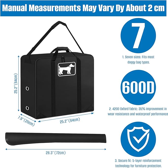 SIRUITON Dog Playpen Storage Bag Fits 24" H 8 Panels and 9 Stakes Suitable for Foldable Exercise Pet Playpen, RV Dog Fence Travel Bag,with Reinforcing Plate & Shoulder