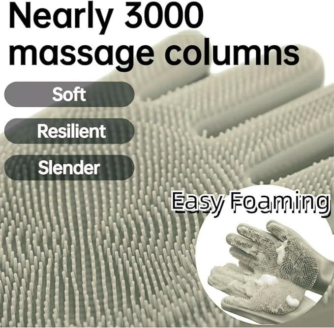 Dog Washing Gloves, Pet Grooming Gloves with Soft Brushes, Bathing and Massaging for Dogs and Cats, Silicone Heat Resistant Cleaning Gloves with High-Density Teeth (Gray)