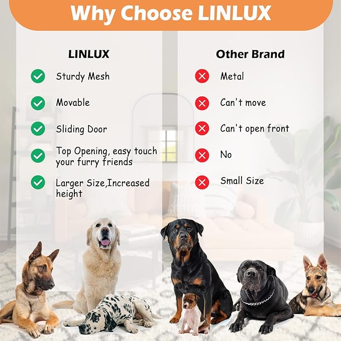 LINLUX 40 Inch Dog Crate Furniture, Wooden Heavy Duty Dog Kennel Indoor, Decorative Dog Cage Table for Large Medium Dogs, with Sliding Doors, Wheels and Flip-top Plate