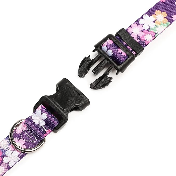 Mercano Adjustable Dog Collar - Special Design Patterns, Soft Nylon Comfortable Sturdy Pet Collar for Small Medium Large Dogs (XS, Floral Pink)