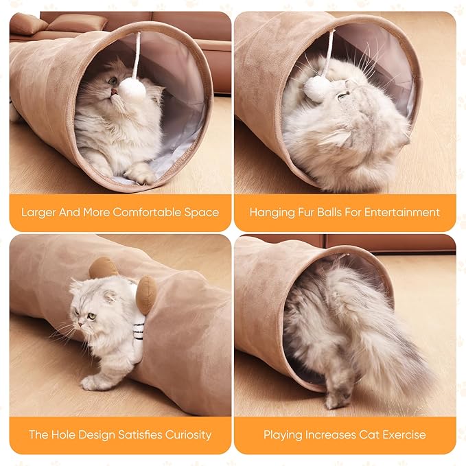 Collapsible Cat Tunnel Straight Tube for Indoor Cats & Kittens Large Foldable Play Cave Toy with Hanging Ball & Peek Hole,Ideal for Rabbits, Ferrets, Puppies & Small Pets