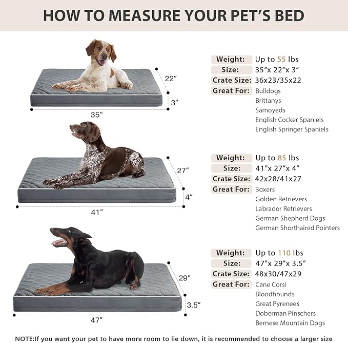 WNPETHOME Orthopedic XL Dog Bed for Crate, Waterproof Extra Large Dogs Bed with Removable Washable Cover, Multi-Needle Quilting Dogs Crate Bed