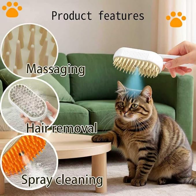 Cat steam brush USB-Powered Pet Steam Brush for Dogs & Cats | Instant Fog Deshedding Tool, Reduces Shedding & Flyaway Hair | Gentle Grooming Brush for Dog & Cat Hair Loss Control (Orange)