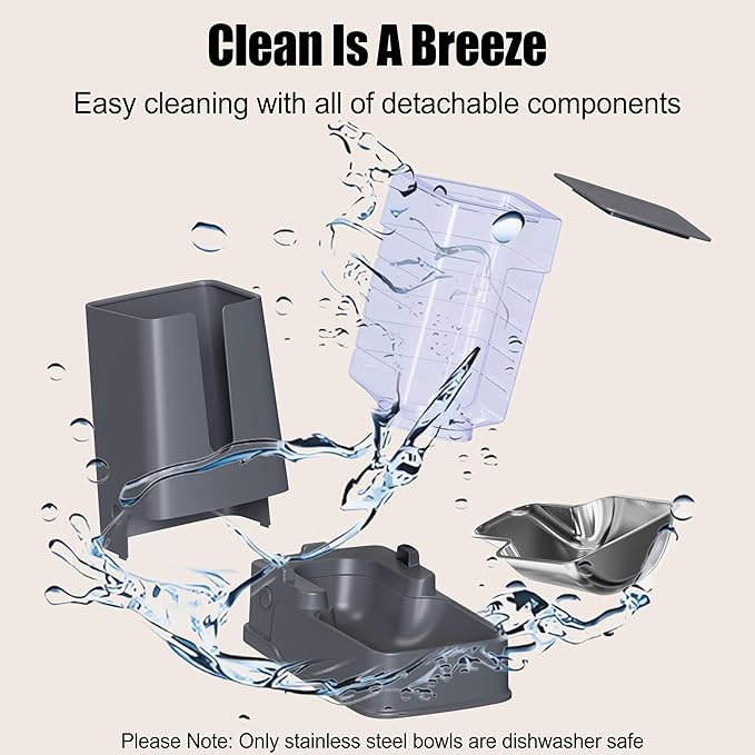 Automatic Cat Feeder and Cat Water Dispenser Set with Stainless Steel Bowls Gravity Dog Feeder for Small Medium Big Dog Pets Puppy Kitten, 3.8Lx 2