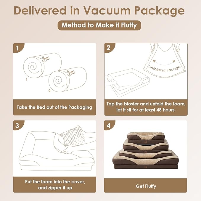 EHEYCIGA Memory Foam Dog Bed for Large Sized, Orthopedic Dog Sofa with Sides and Waterproof Liner, Washable Bolster Pet Bed Couch with Removable Cover, 36x27x7 Inch, Brown