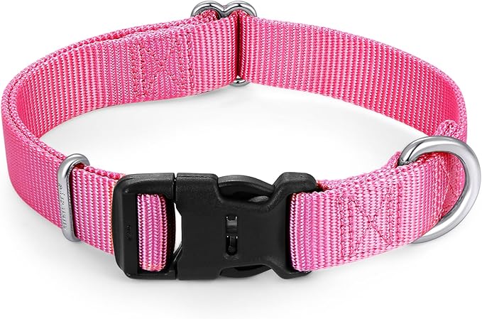 Mikivery Nylon Dog Collar with Quick Release Buckle Soft Adjustable Sturdy for Small Medium Large Dogs Pink,M