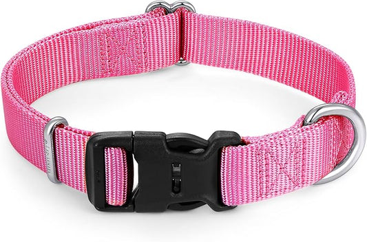 Mikivery Nylon Dog Collar with Quick Release Buckle Soft Adjustable Sturdy for Small Medium Large Dogs Pink,M