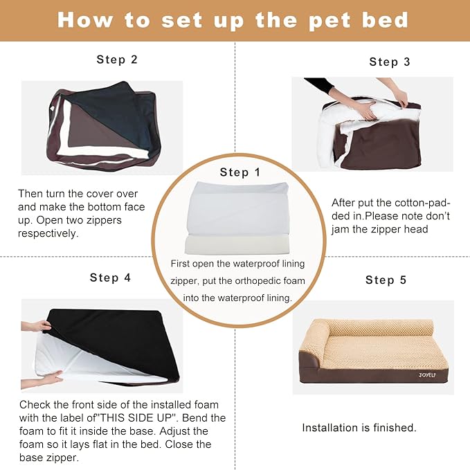 JOYELF Orthopedic Dog Bed for Extra Large Dogs, U-Shaped Foam Sofa Couch Bed, Bolster Waterproof Pet Bed with Removable Washable Cover and Nonskid Bottom for Dogs - Coffee