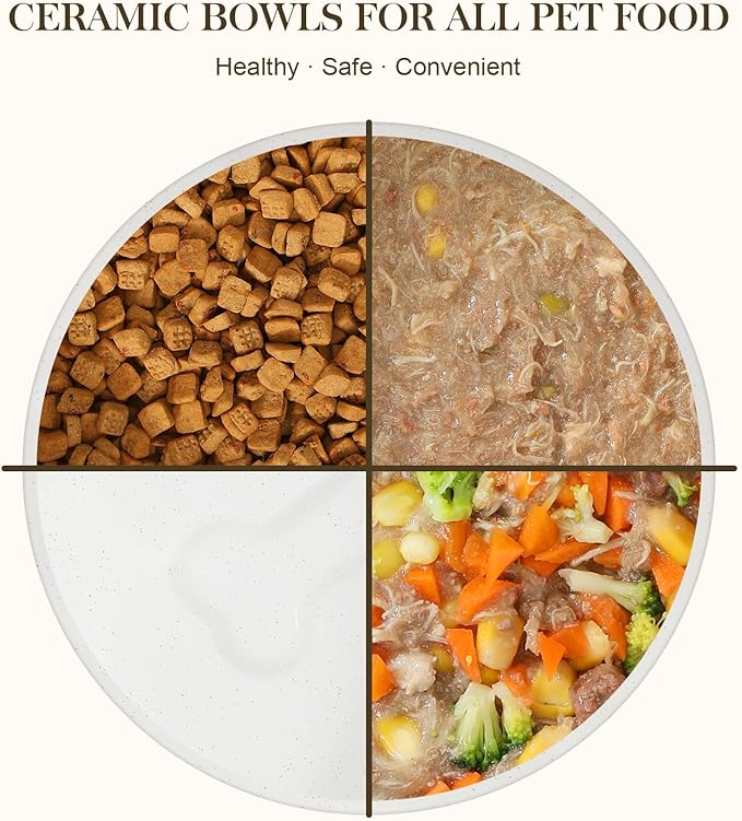 MALACASA Ceramic Dog Bowls, Dog Bowls for Medium Sized Dogs with Wood Stand - Pet Food & Water Bowl Set for Cat Medium Dogs, Weighted Glaze Matte.34 OZ (M-3.5 Cups)