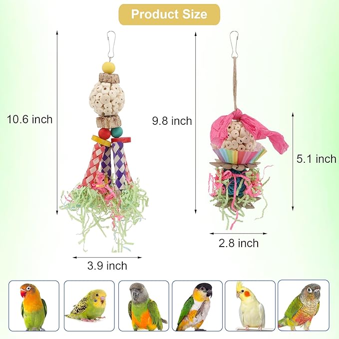 Wontee Bird Toys Colorful Shredding Crinkles Foraging Toys Natural Sola Ball for Parrots Cockatiels Conures Parakeets Budgies Senegal (Sola Ball (2 Pack))