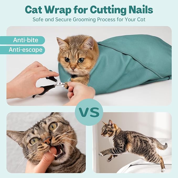 Paw Legend 35.4" Cat Wrap for Grooming Cat Wrap for Cutting Nails Cat Restraint for Nail Clipping Self Adhesive Blanket Restraint Cloth for Cats Within 22lbs