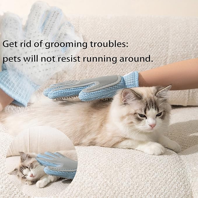 Zoocozy 2 in 1 Pet Hair Removal Glove for Cat Dog, Indoor Cat Grooming Gloves, Pet Washing Brush for Shedding Massage - Double-Sided Available(Blue)
