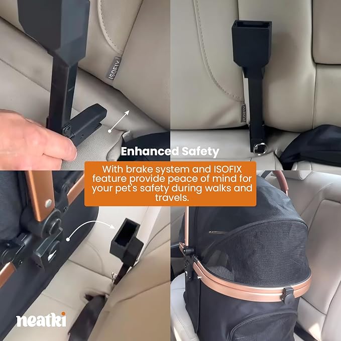 3 in 1 Pet Stroller - Stroller for Small to Medium Dogs and Cats up to 55 lbs, with Detachable Carrier/Car Seat, Foldable and Lightweight, Detachable Cushion + Cup Holder (Black/Gold)