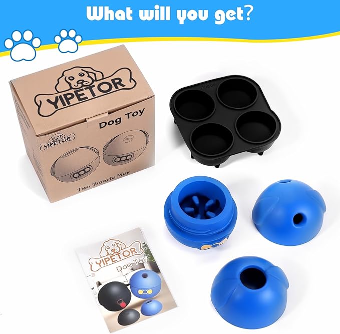 Yipetor Interactive Treat Dispensing Dog Toy, Large 3IN1 Dog Enrichment Toy, Tough Rubber Chew Ball Dog Treat Frozen Puzzle Toys for Large Medium Breeds - Keep Them Busy/Anxiety Relief/Feeding Slow