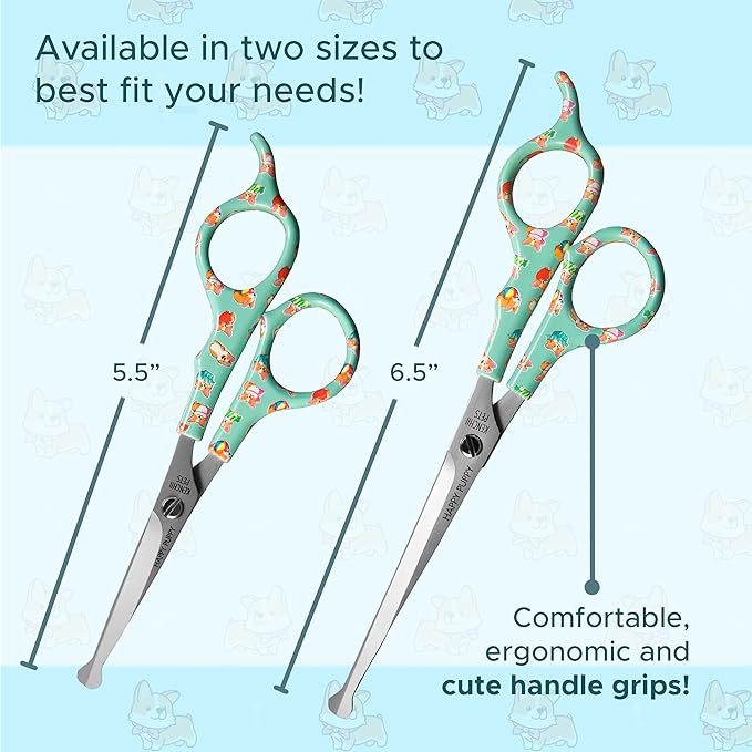 Kenchii Happy Puppy Ball Tip Shears Trimming Scissors for Dogs | Pet Grooming Puppy Essentials | Stainless Steel Shears with Blunt Tip | 6.5 In