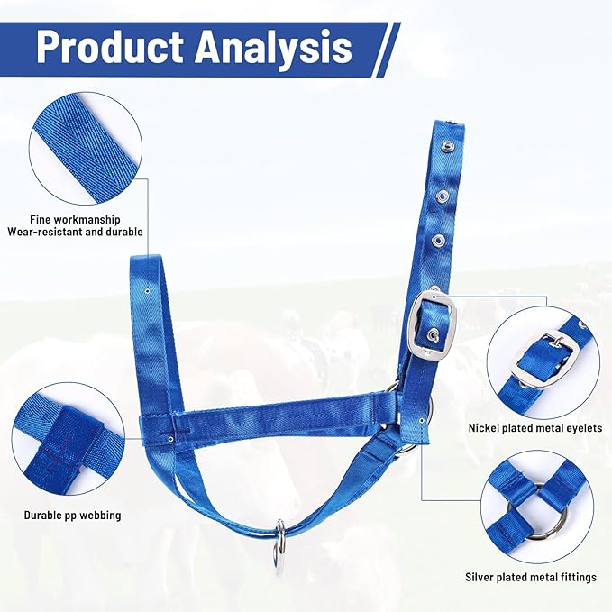 XUANNIAO Easily Adjustable Figure 8 Cow Halter, Double-Ply Premium Livestock Cattle Halters, Colorful Cow Utility Calf Halter with Leading Rope for Miniature Horse Donkey Goat Foal (Small, Black)