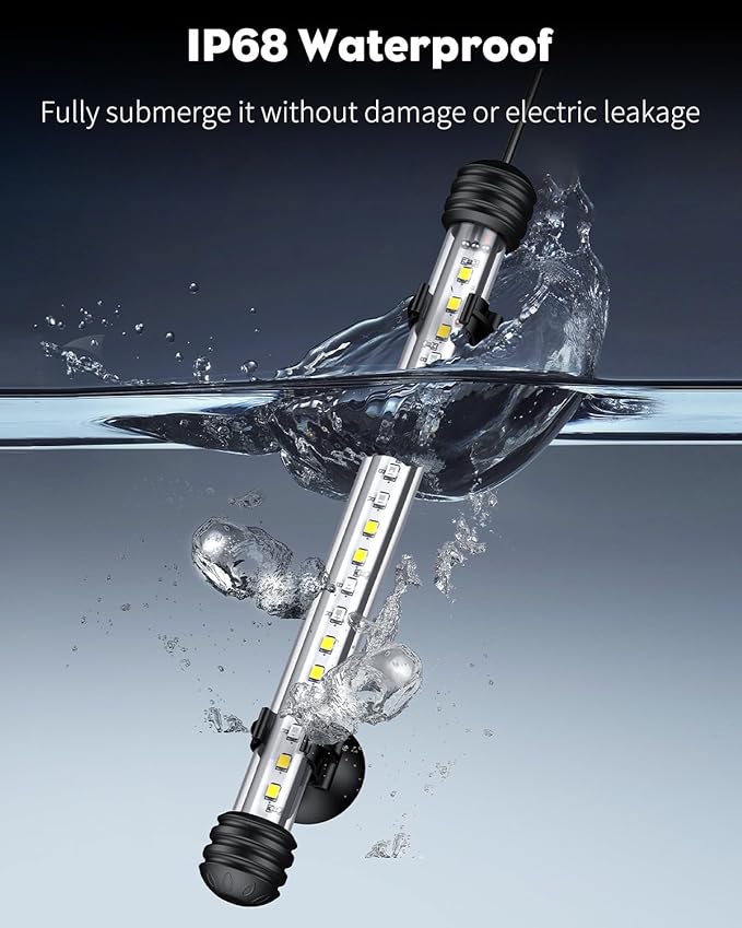 Pawfly 3 W Aquarium LED Light 7.5 Inch Underwater Fish Tank Light with Full Spectrum IP68 Waterproof White Blue Red Lights with Daytime & Night Mode Timer Auto On/Off and Adjustable Brightness