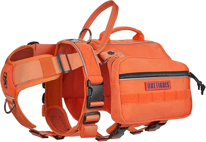 Onetigris Dyno Outdoor Harness for Dogs with Pockets, Front Range Pack, Saddle Bag Dog Hiking Vest with Handles