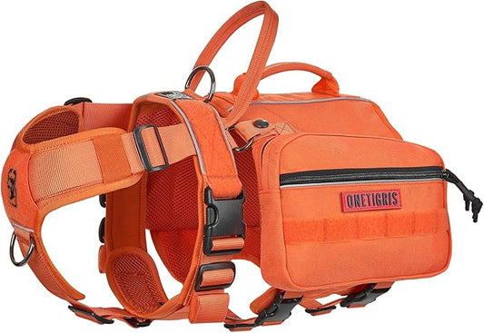 Onetigris Dyno Outdoor Harness for Dogs with Pockets, Front Range Pack, Saddle Bag Dog Hiking Vest with Handles