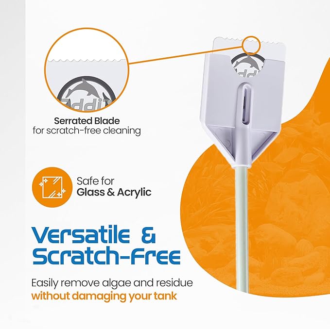 FL!PPER Flipper Platinum Aquarium Algae Scraper | Glass & Acrylic Tank Cleaner with Serrated Blade for Efficient Aquarium Maintenance (12” Nano)