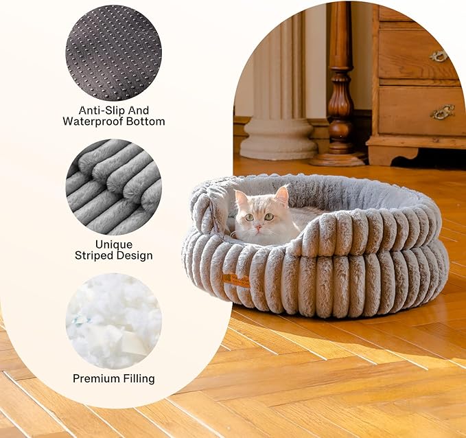 MEWOOFUN Dog Bed for Medium Dogs, Washable Large Cat Beds for Indoor Cats, Donut Pet Bed for Dogs and Cats with Anti-Slip Bottom (Grey, 27"x27"x10")