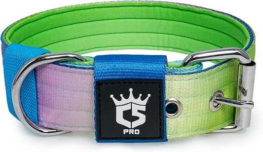 TSPRO Tactical Dog Collar 1.5 Inch Wide Thick Dog Collars with Heavy Duty Metal Buckle, Durable, Strong, Adjustable for Medium to Large Dogs (Rainbow M)