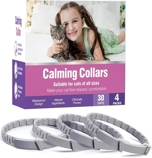 Calming Collar for Cats 4 Pack - Adjustable Soother - Anxiety Relief - Stress Pheromone Collar - Comfort Cat Calm Collars - Lasts 30 Days